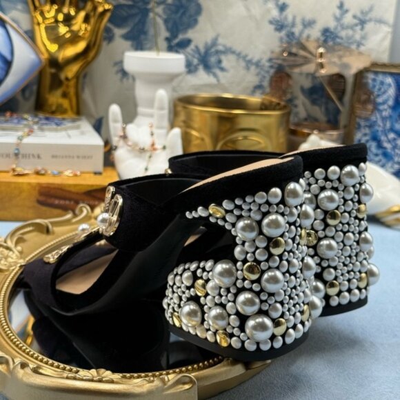 🆕 GIANNI BINI 🧿 NWOB Penei Velvet Pearl Surrealist Ornament Slide Sandal Sz 7 - Picture 11 of 16